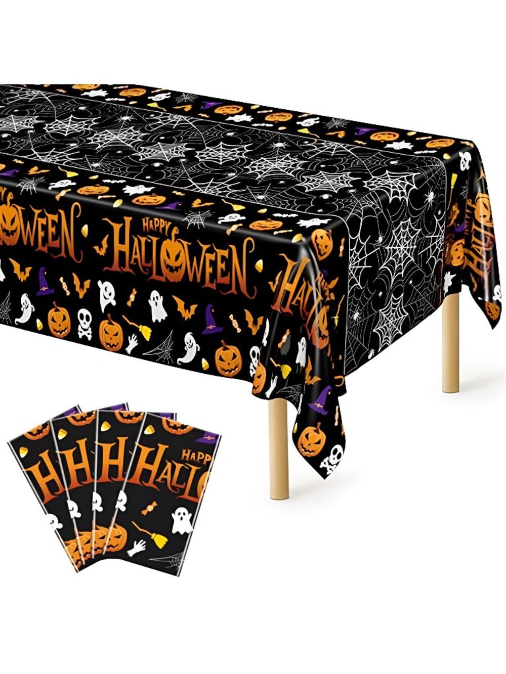 4 Pack Halloween Tablecloth 54 x 108 Inch Pumpkin Spider Web Table Cover
